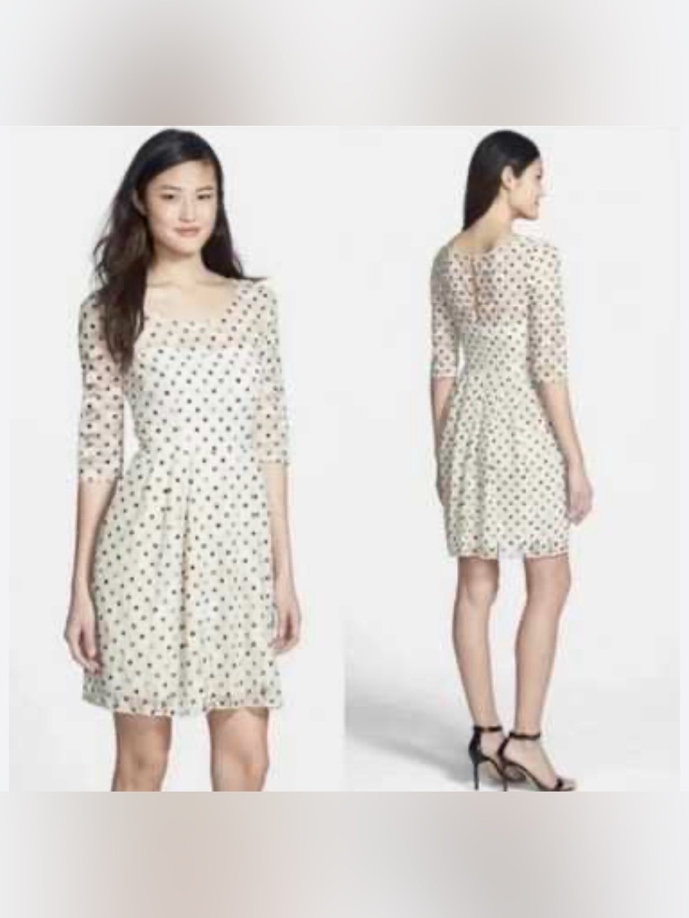 Betsey Johnson Cream Sheer Polka Dot Lace Slip Dress Sz 14